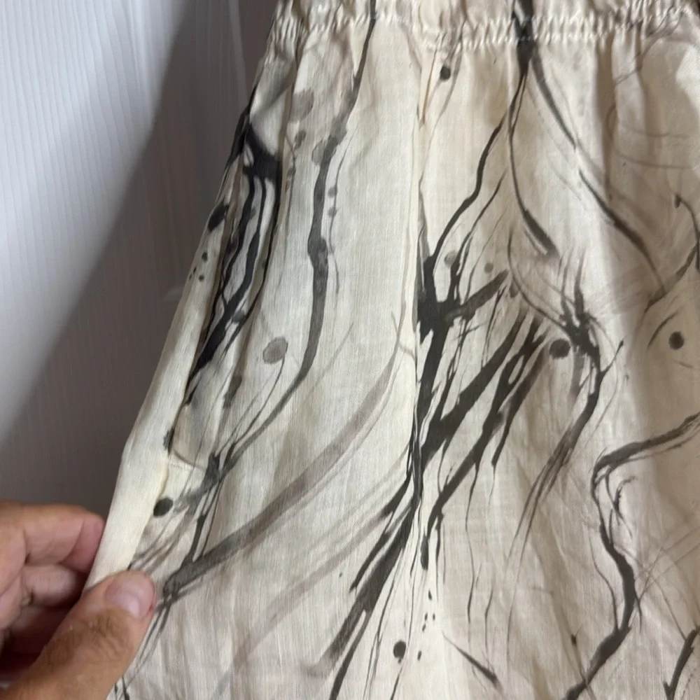 Roey Wang High Waisted Wide Leg Patterned 100% Linen Pants size S - Picture 4 of 10